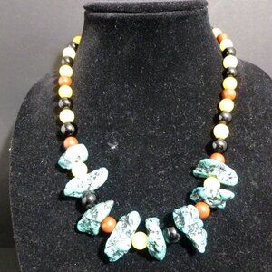 RAREST NATURAL TURQUOISE (BLUE) / GEMSTONES ( MULTI) NECKLACE TRUE VTG 7862